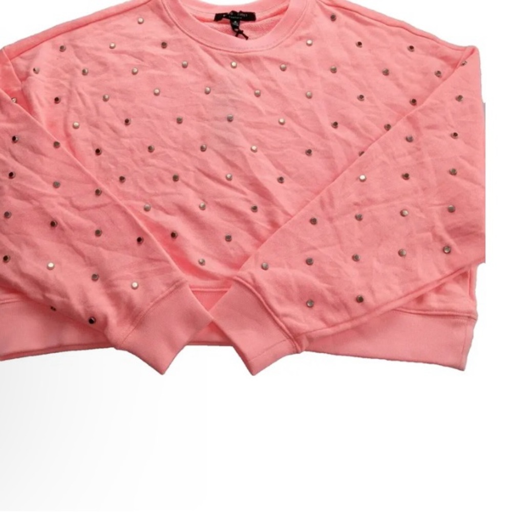 Romeo & Juliet Women's Cropped Sweatshirt Size Small Coral Studded French Terry